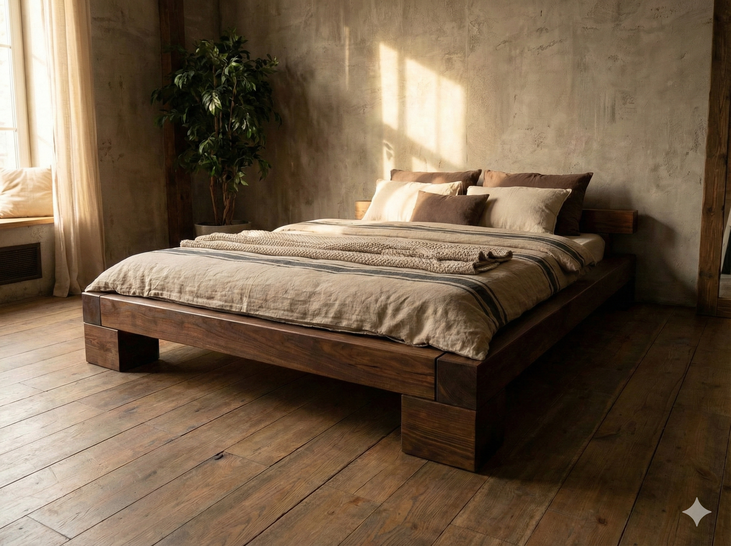 Łóżko dębowe Model Natura 180x200 - widok główny w sypialni